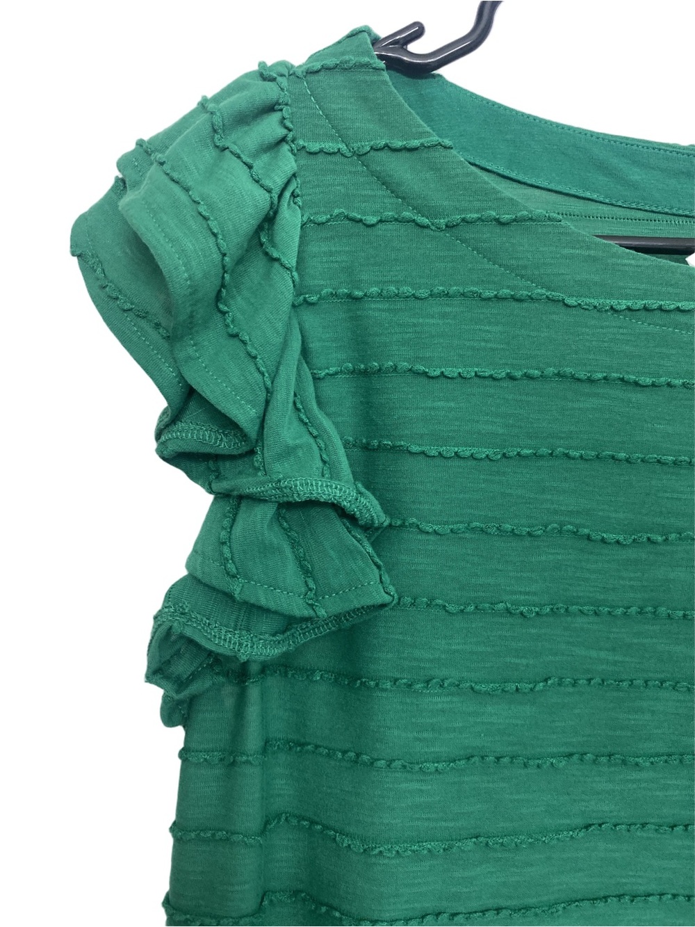 Anthropologie Kelly Green Ruffled Cap Sleeve Textured Blouse Size M - Picture 3 of 6
